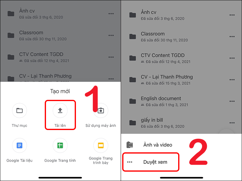 Tải dữ liệu lên Google Drive